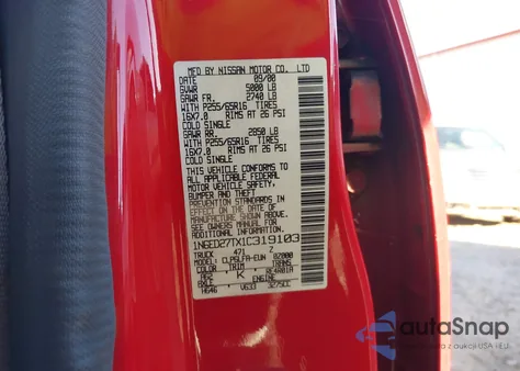 2001 Nissan Frontier Se-V6 z USA, uszkodzony, nr VIN 1N6ED27TX1C319103